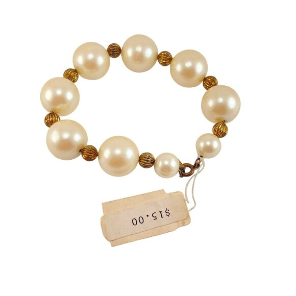 Lisner Faux Pearl Gold Tone Beaded Bracelet Original Hang Tag - Picture 4 of 8